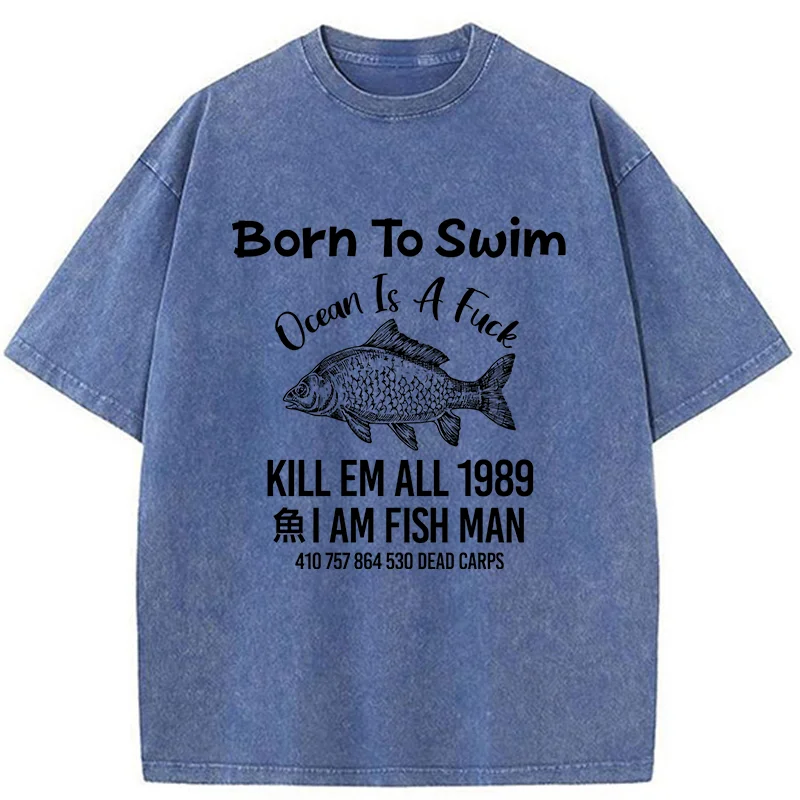 Born To Swim Funny Washed T-Shirt
