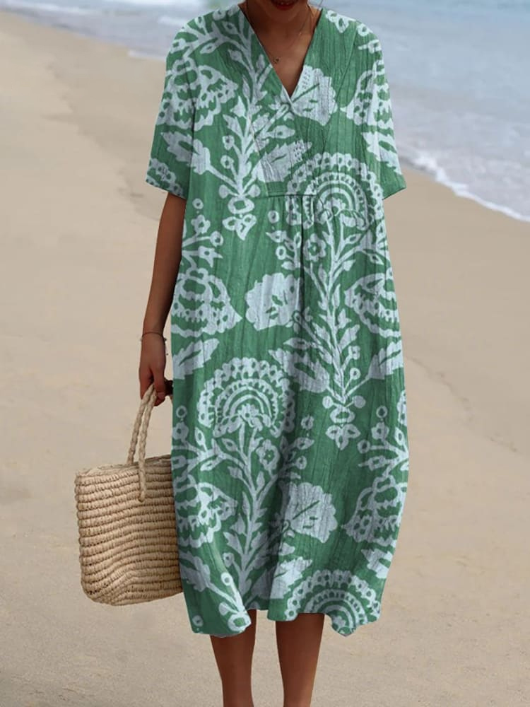 Women's Vintage Floral Art Print Casual Flowy Dress