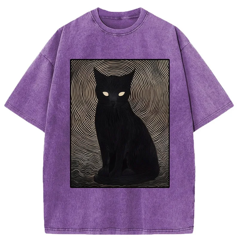 Scary Black Cat Washed T-Shirt