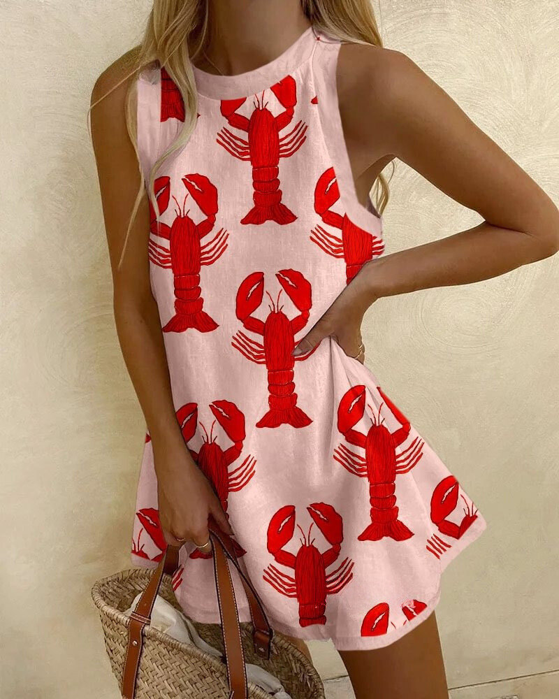 Abstract Lobster Print Mini Dress
