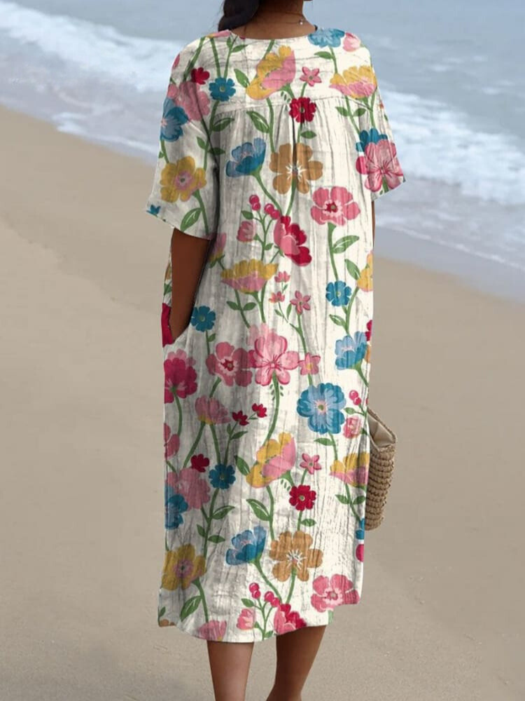 Women's Lovely Floral Art Print Casual Flowy Dress