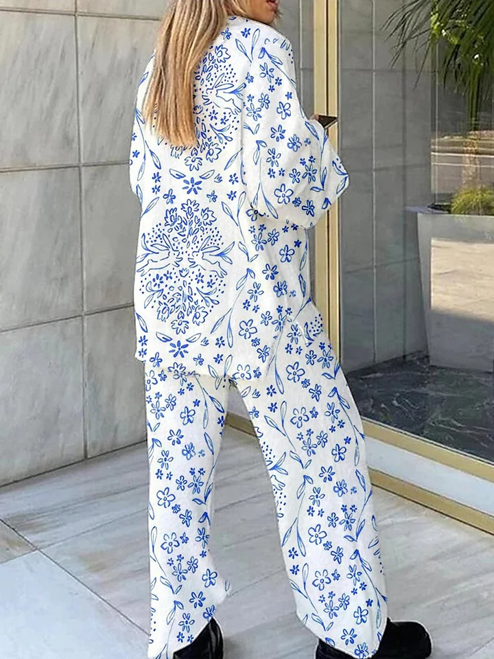 Women's Art Floral Bohemian Print Home Long Sleeve Suit