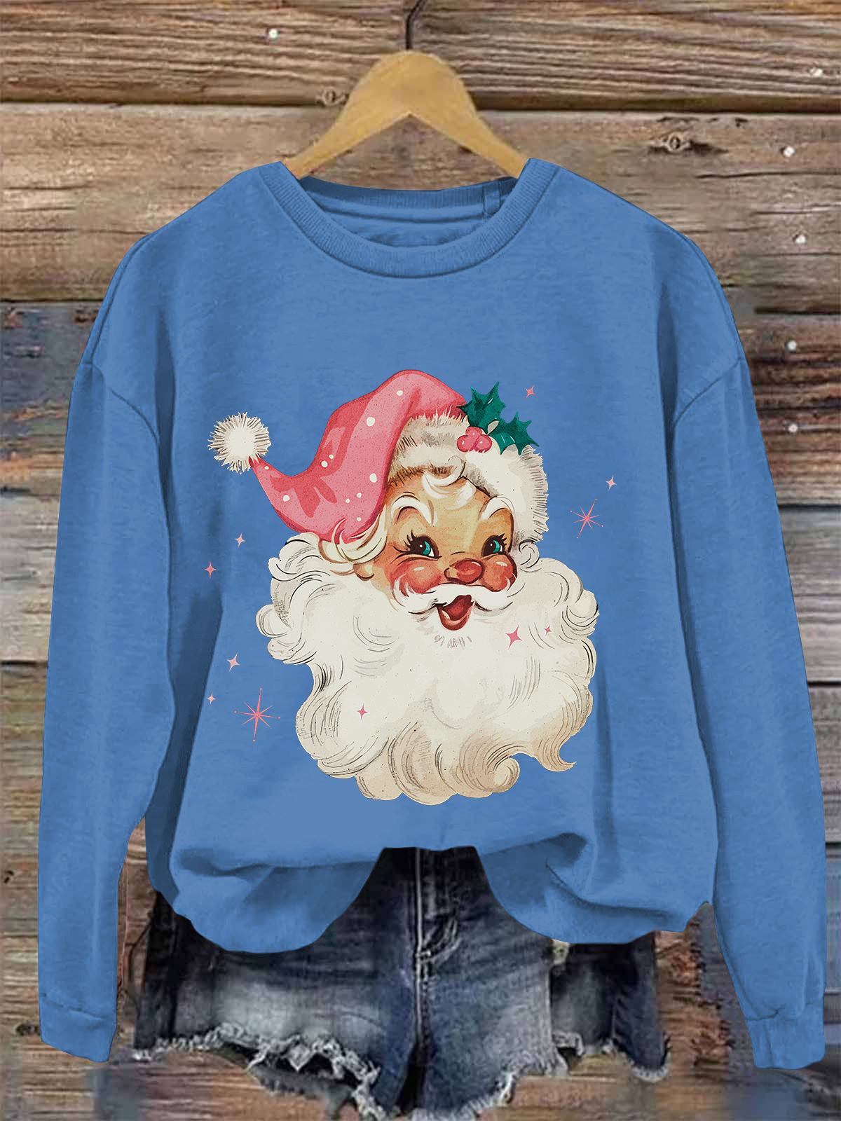 Pink Hat Santa Claus Printed Fleece-lined Unisex Sweatshirt