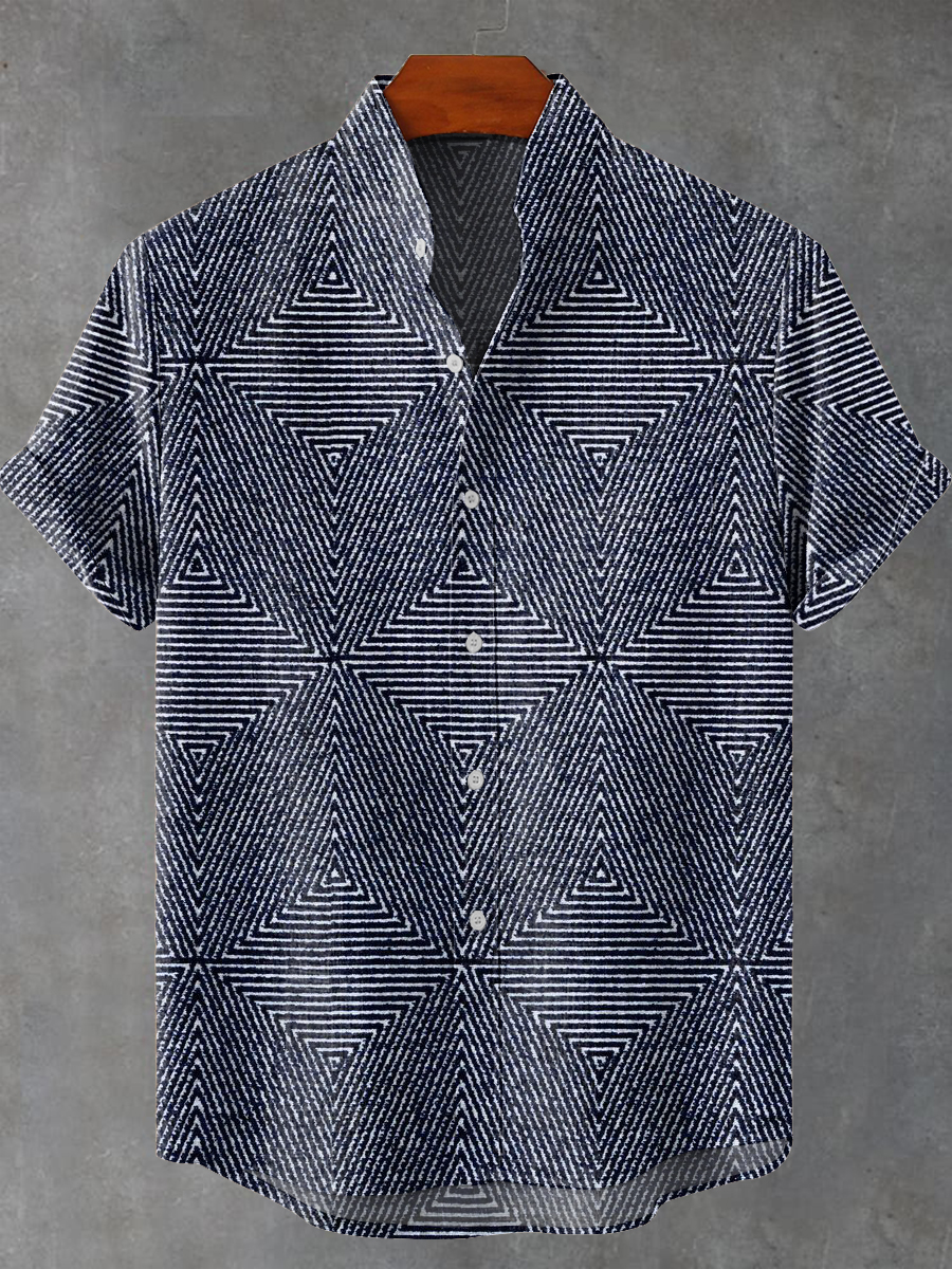Simple Denim Blue Stripes Art Vintage Print Casual Shirt