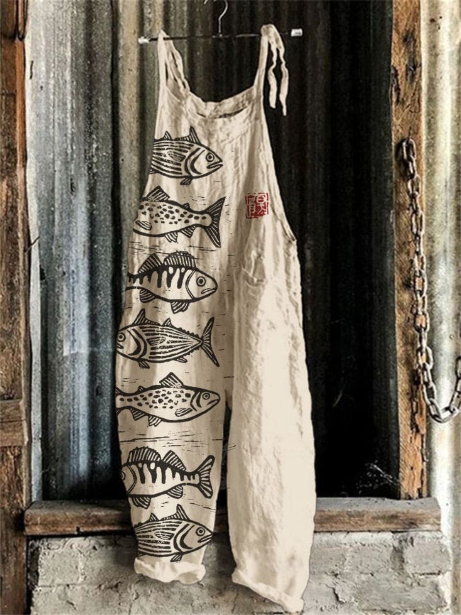 Fish Japanese Lino Art Linen Blend Jumpsuit