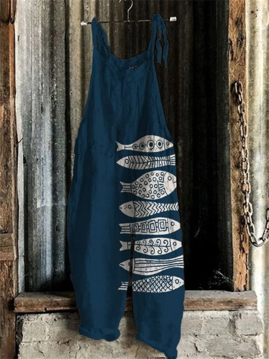 Fish Japanese Lino Art Print V-neck T-shirt