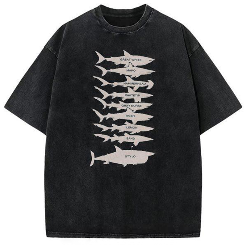 Unisex Shark Identification Guide Printed Washed Tee