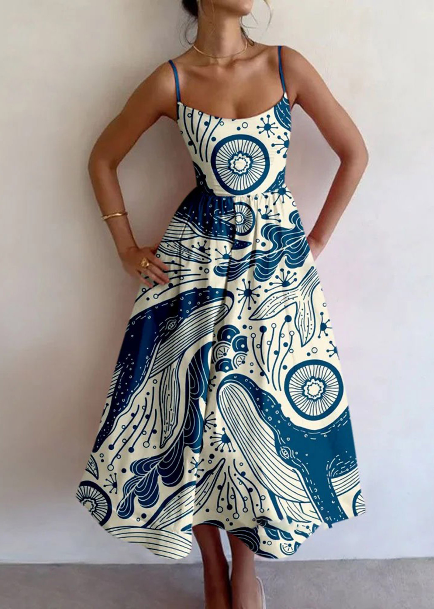 Vintage Shark Print Suspender Dress