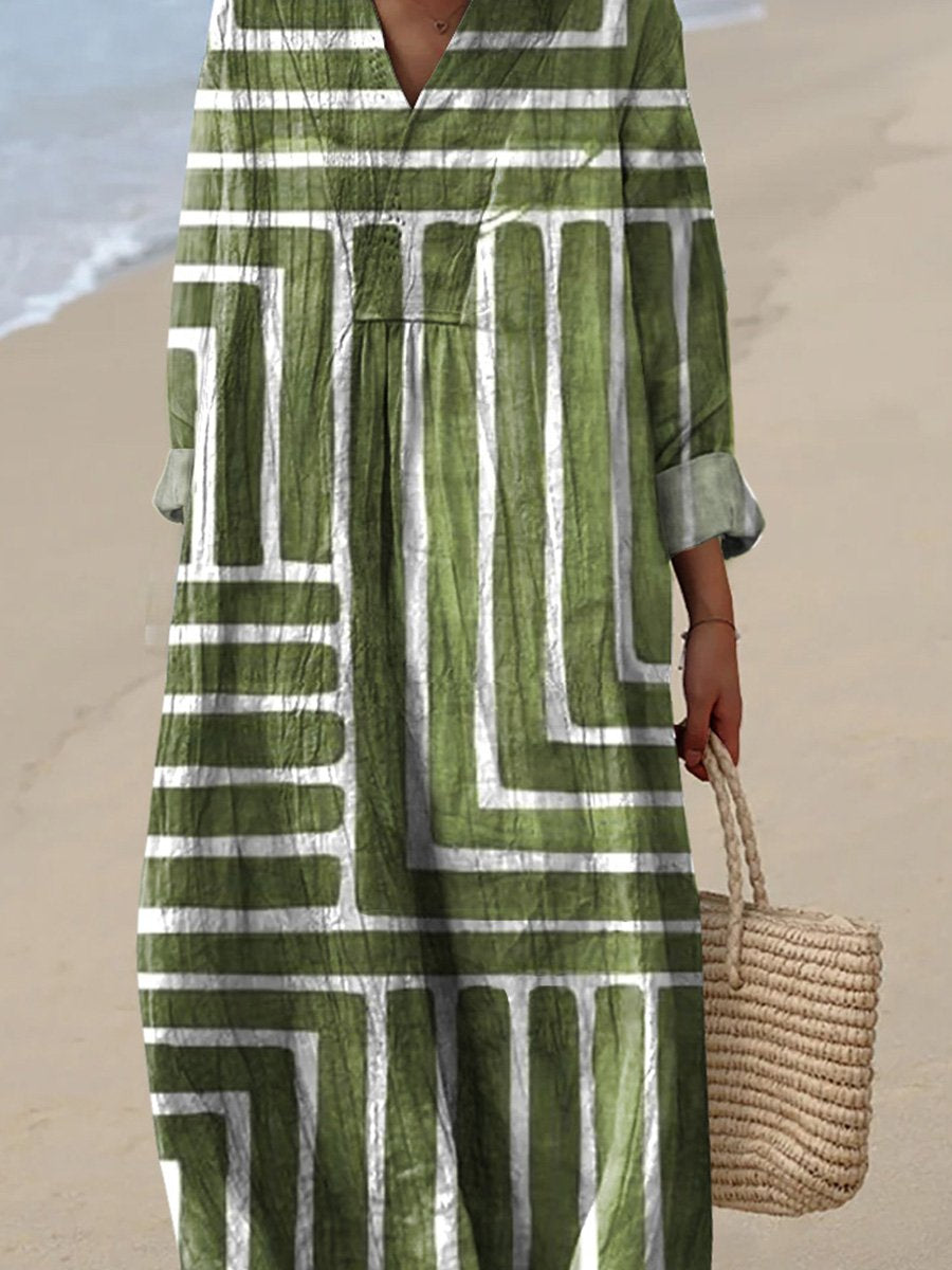 Watercolor Modern Geometric Pattern Printed Women's Flowy Dress