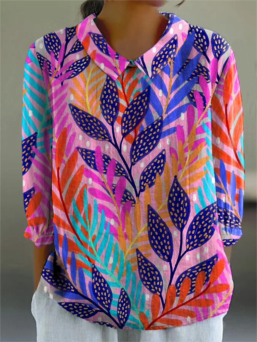 Tropical Summer Woodland Pattern Printed Women's Casual 3/4 Sleeve Shirt
