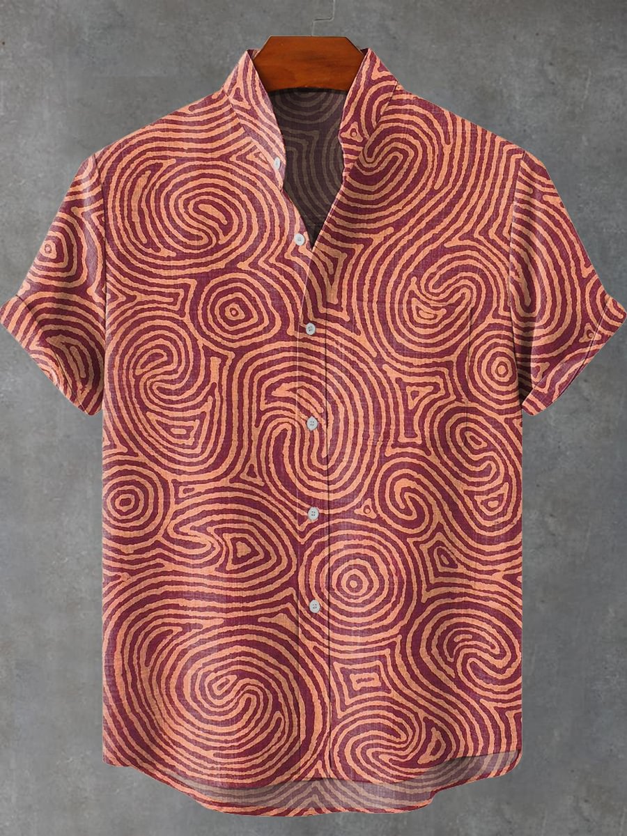 Red Line Circular Pattern Decorative Pattern Casual Shirt