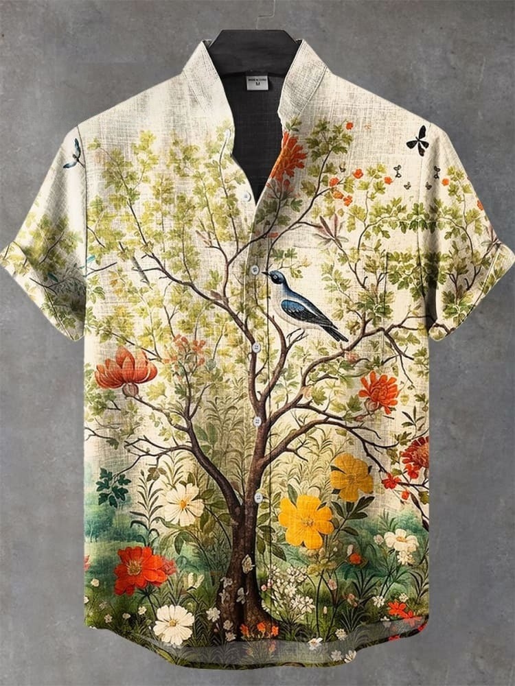 Vintage Indian Floral Art Print Casual Shirt