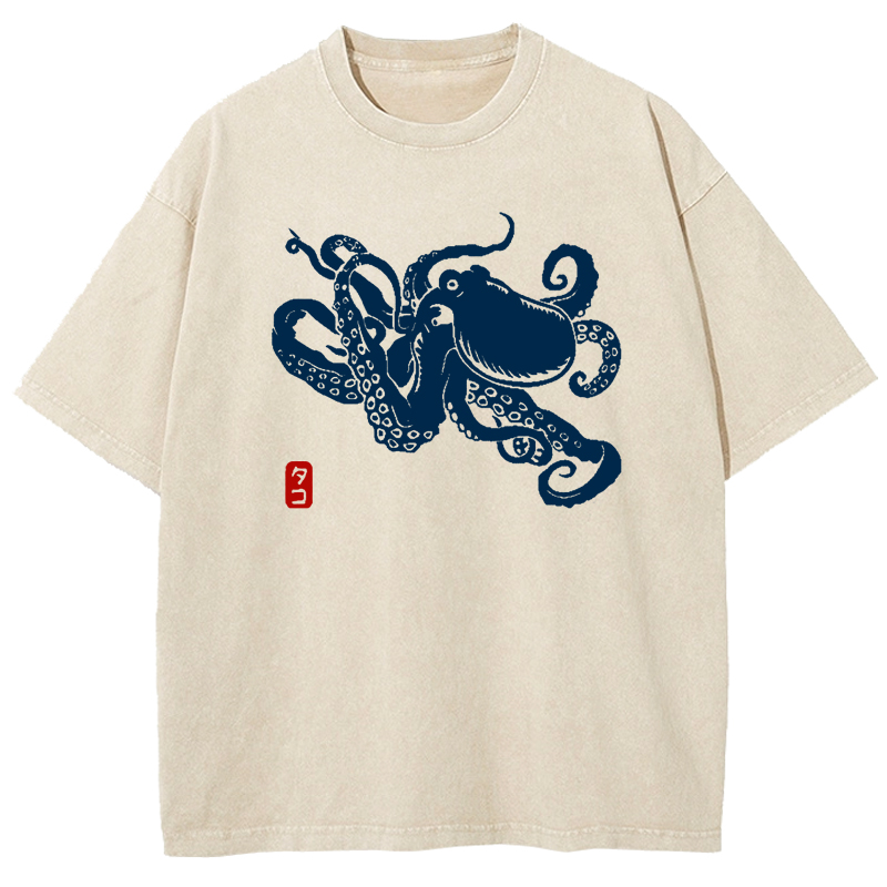 Octopus Vintage Wash Japanese Design T-Shirt