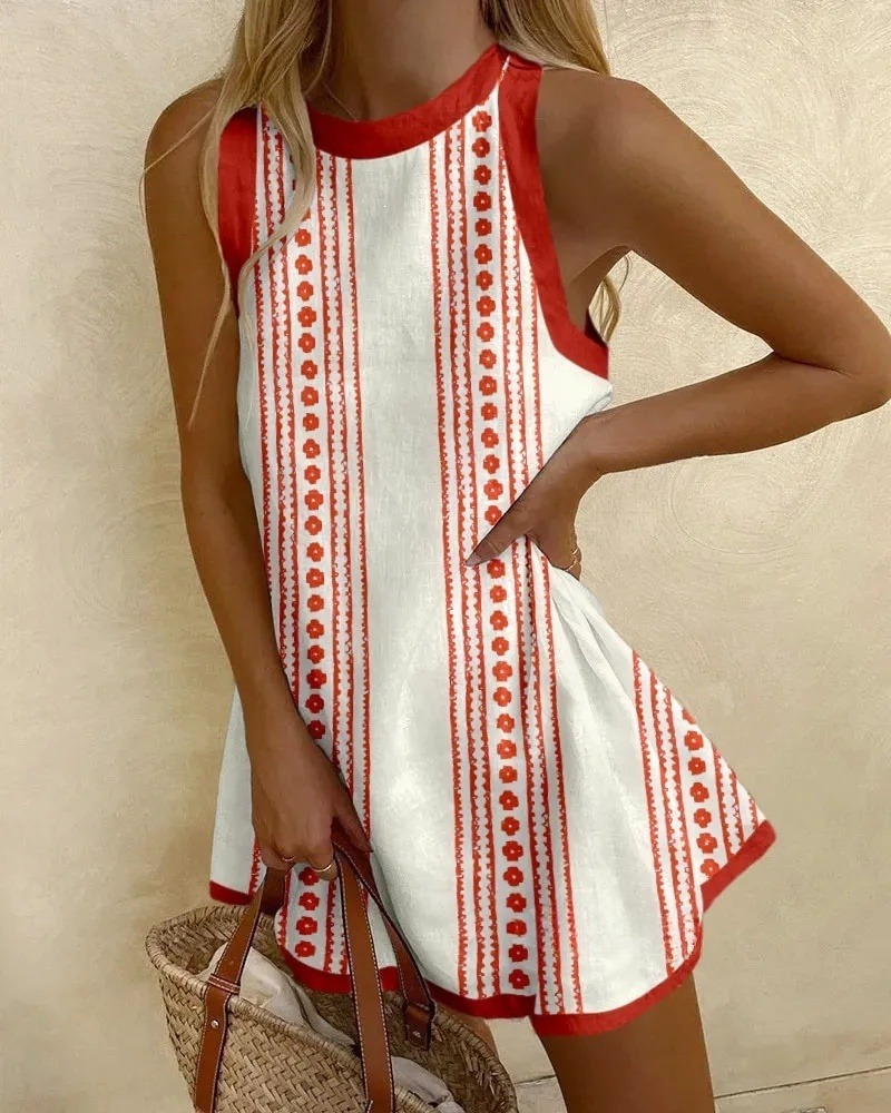 Striped Floral Print Mini Dress