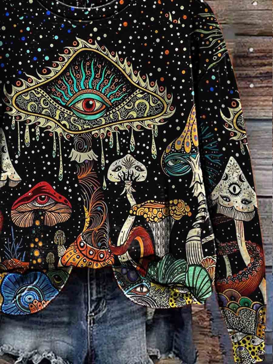 Women's Vintage Mushrooms Art Print Casual Sweatshirt