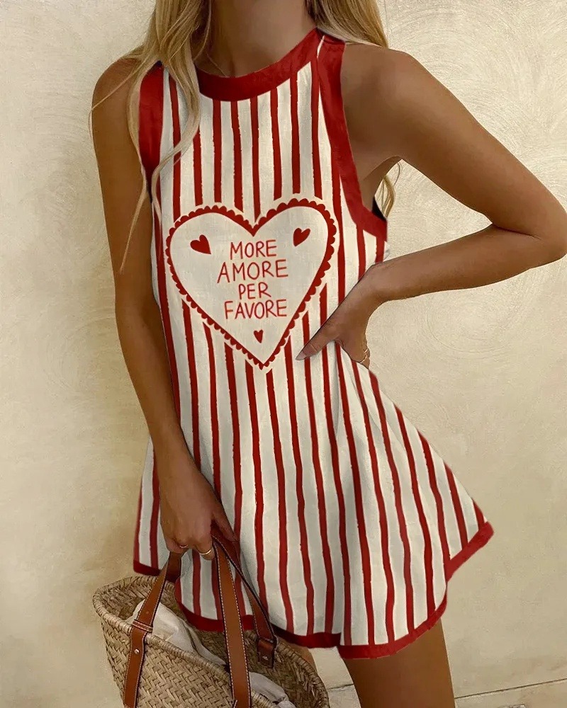 Striped Heart Print Mini Dress