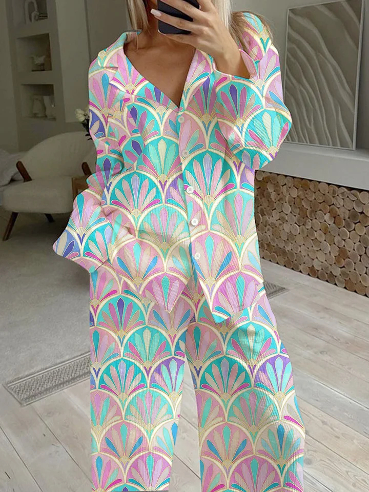 Women's Bohemian Geometric Print Casual Homewear Set