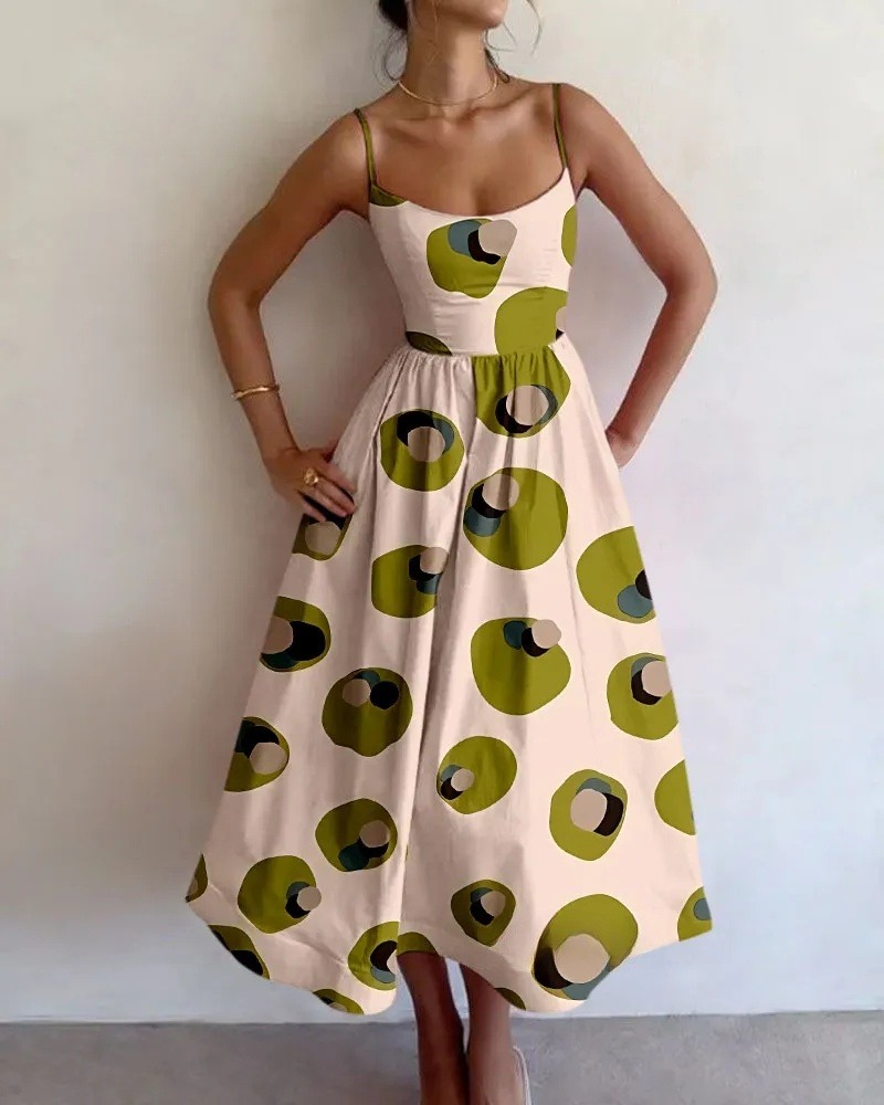 Geometric colorblock print midi dress