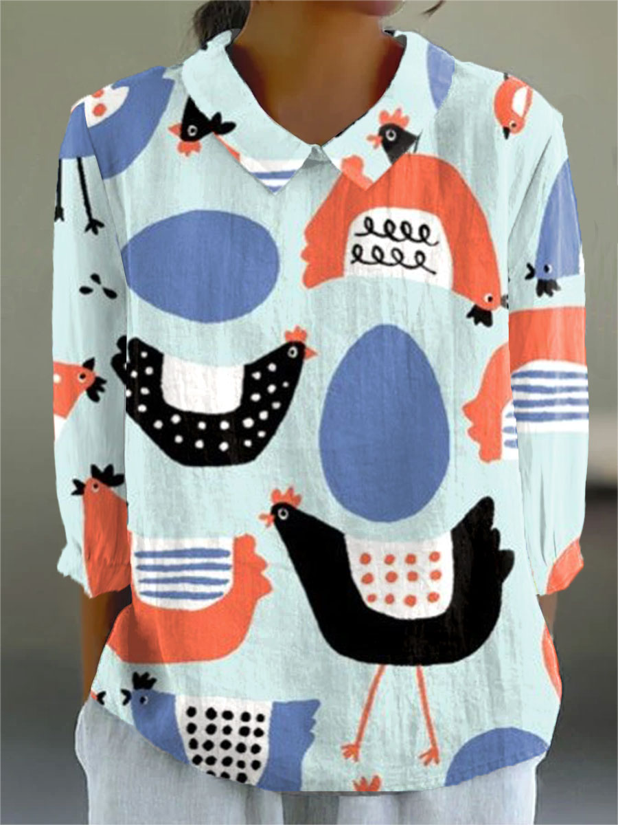 Women's Vintage Chick Art Print Casual 3/4 Sleeve Shirt