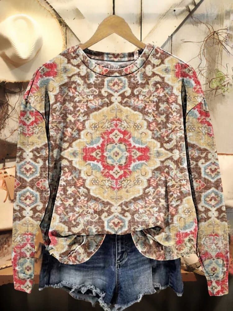 Retro Ethnic Pattern Casual Sweatshirt