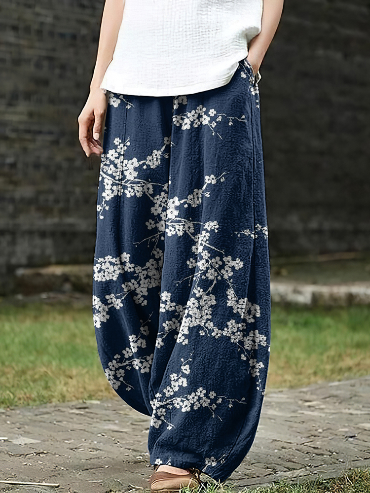 Women's Floral Art Pocket Loose Casual Pants