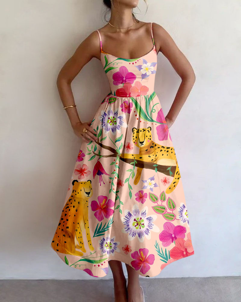 Flower leopard print two piece set