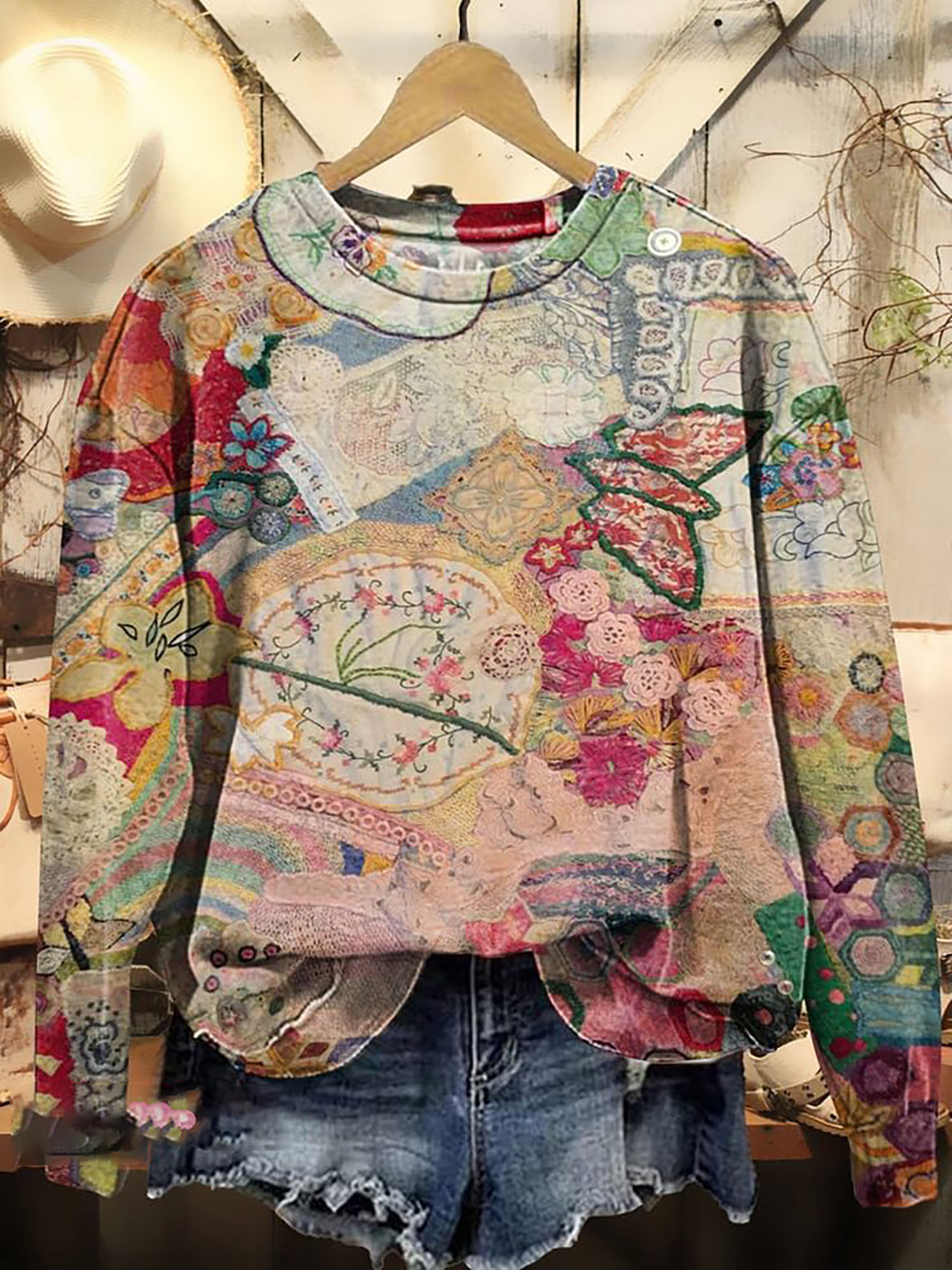 Colorful Irregular Patchwork Print Casual Sweatshirt