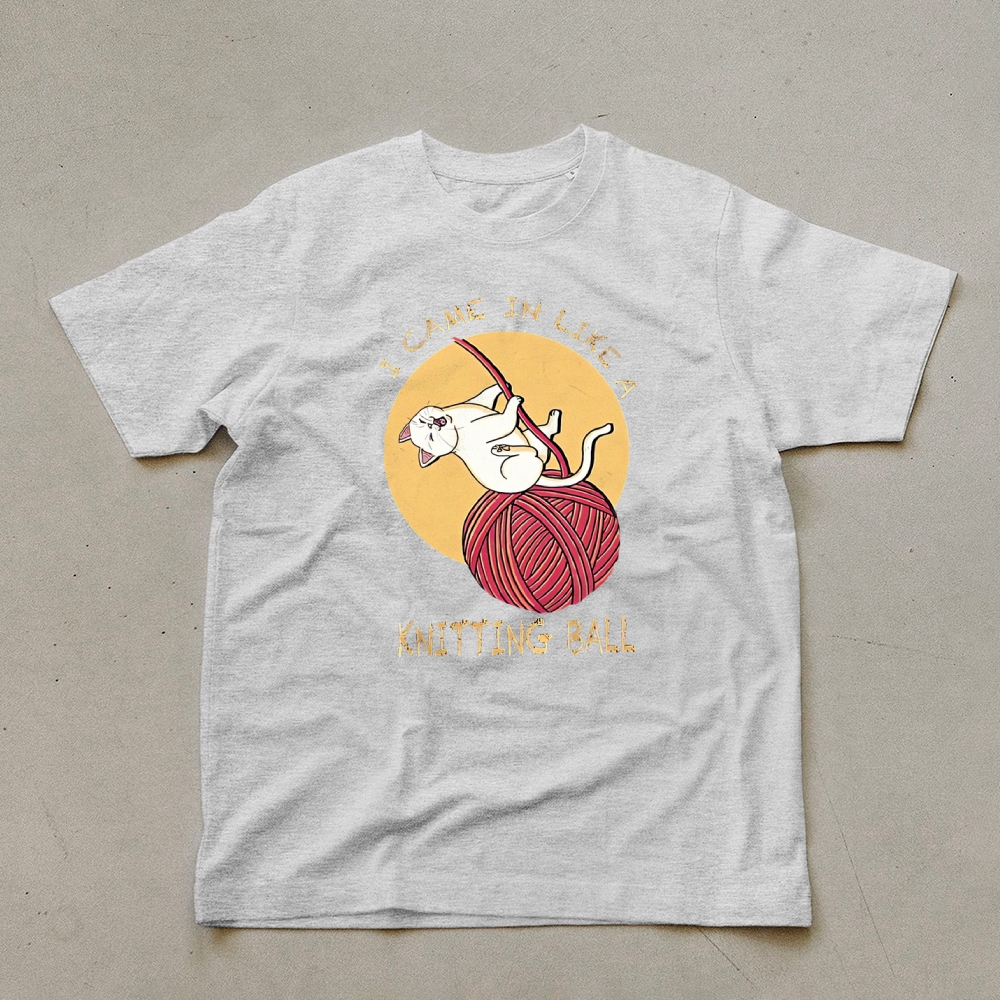 Wool Ball Cat Pattern Unisex Prints T-Shirt
