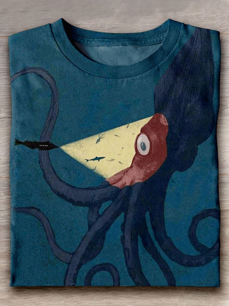 Octopus Art Print Casual Short Sleeve T-shirt
