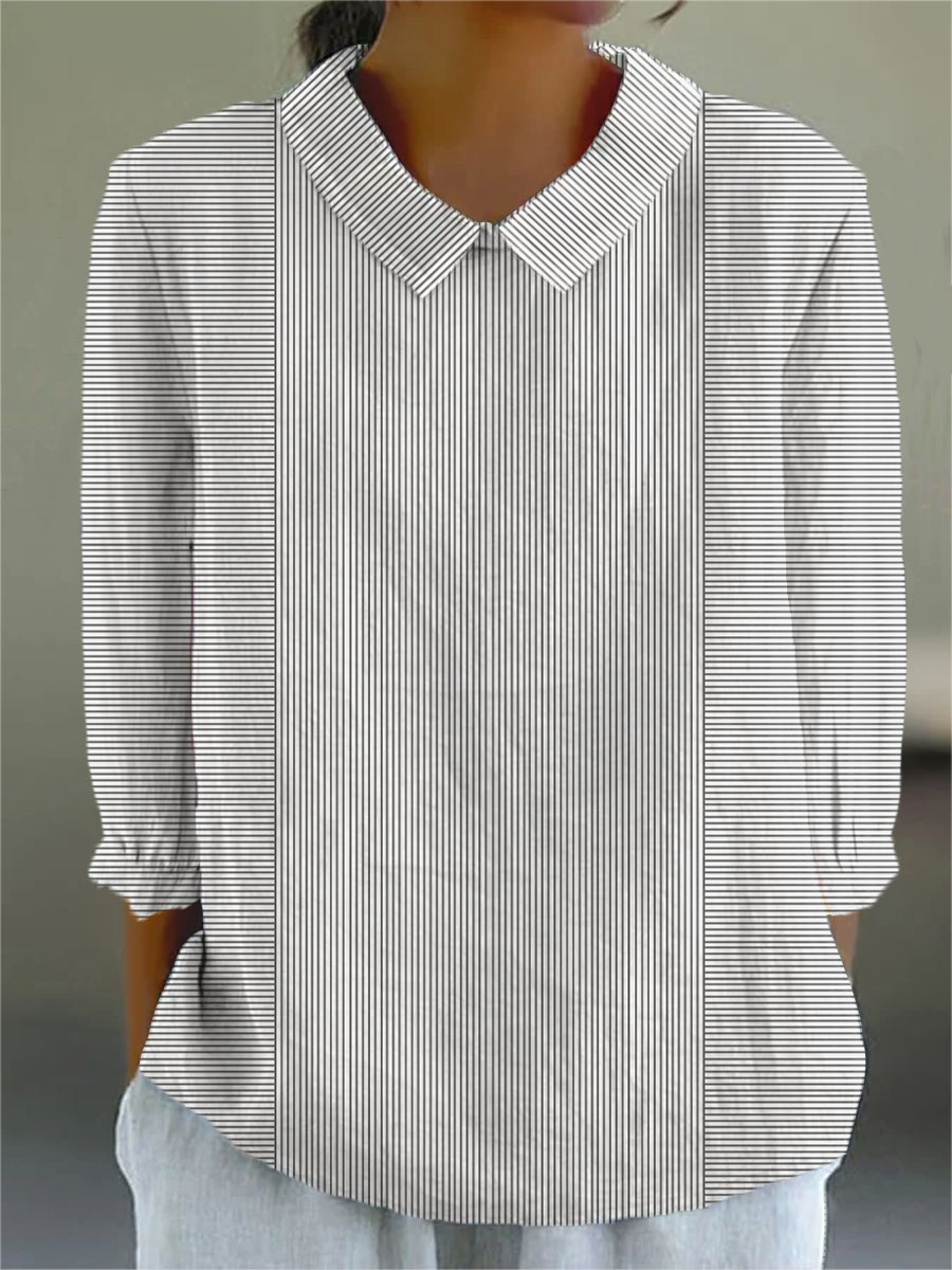 Women's Abstract Geometric Line Pattern Art Print Casual 3/4 Sleeve Shirt