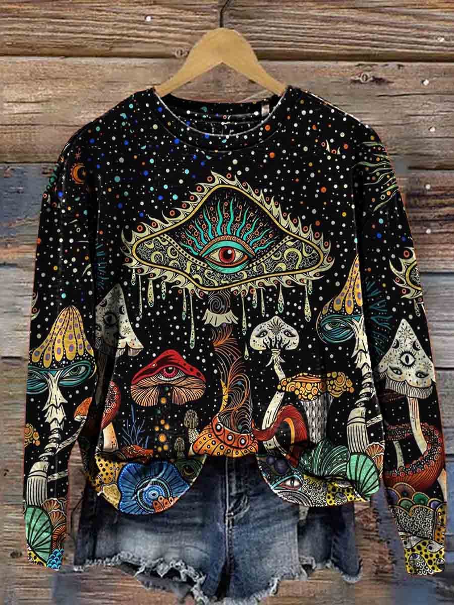 Women's Vintage Mushrooms Art Print Casual Sweatshirt