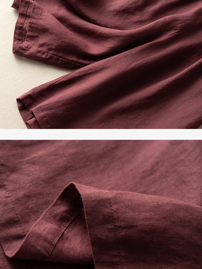 Cotton Thin Half Elastic Cropped Wide Leg Trousers