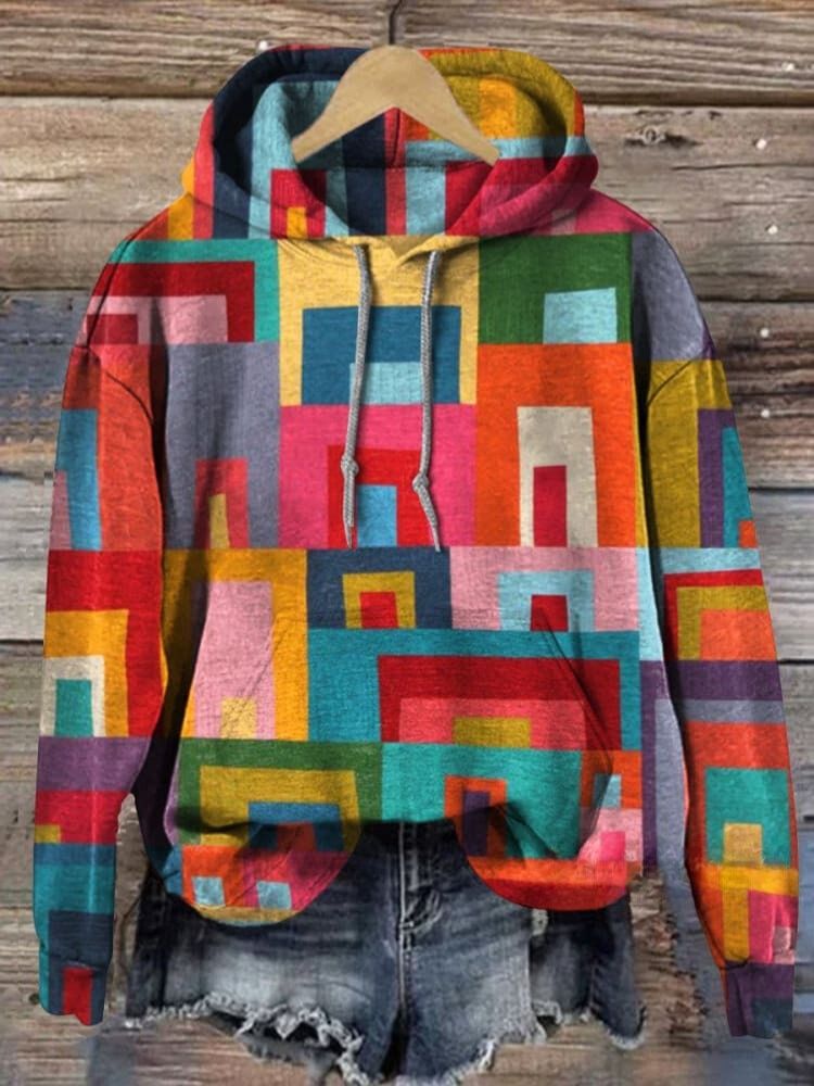 Retro Colorful Collage Geometry Art Print Casual Hoodie