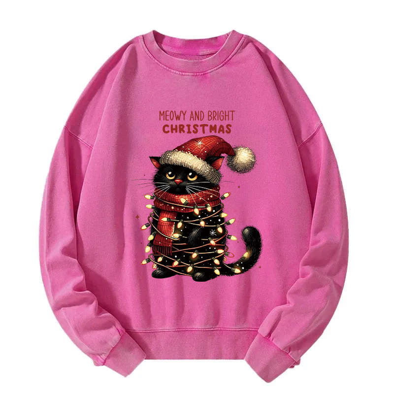 Meowy and Bright Christmas Washed Sweatshirt