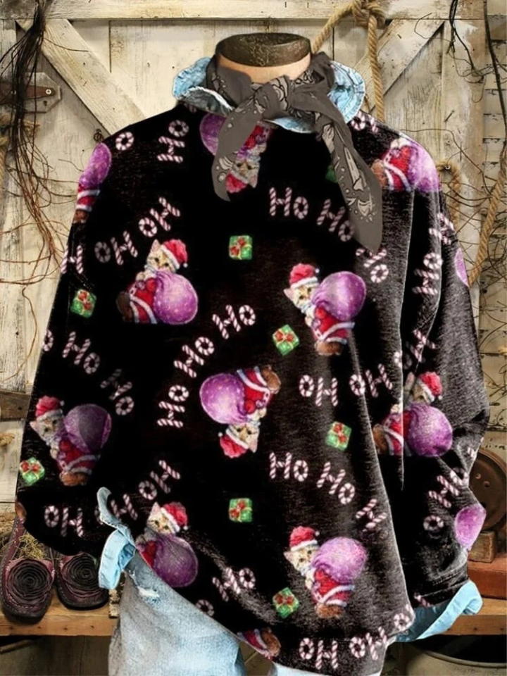 Women's Christmas Retro Cat HOHOHO Prints Casual Sweatshirt