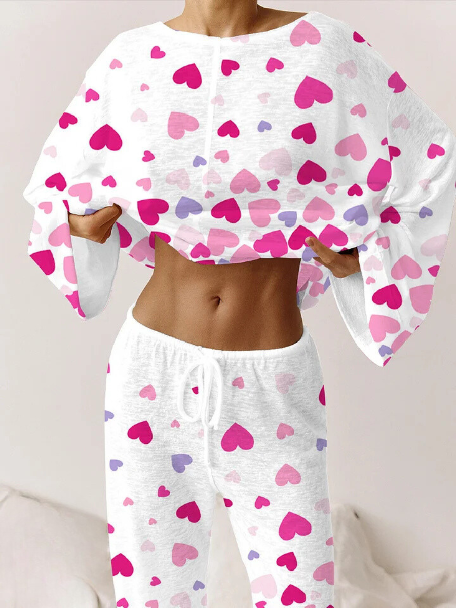 Women's Valentine's Day Heart Printed Casual Homewear Set