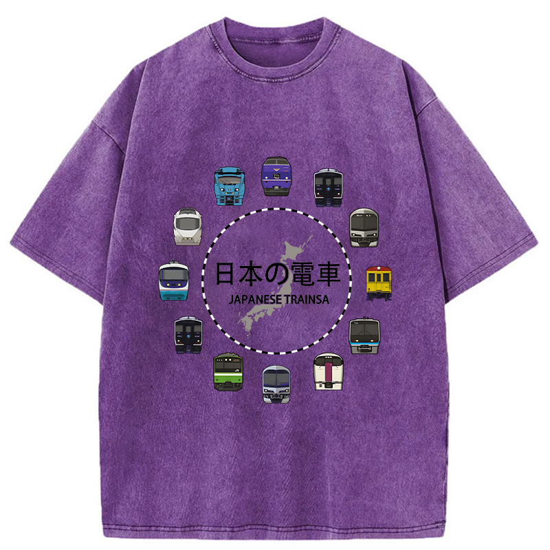   Japanese Trains Washed T-Shirt
