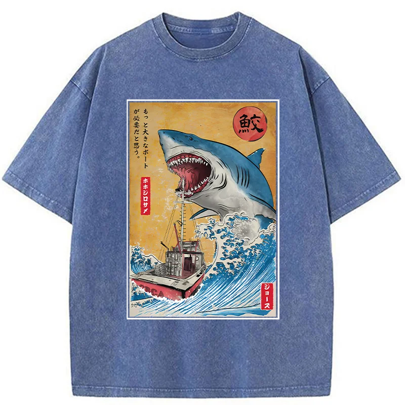 Ukiyoe Shark Japan Washed T-Shirt