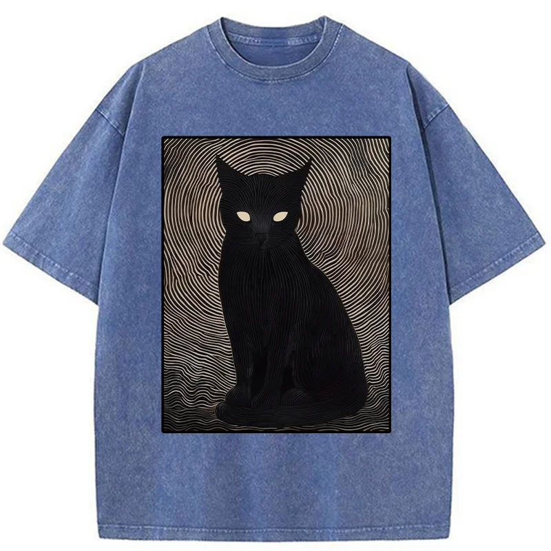 Scary Black Cat Washed T-Shirt