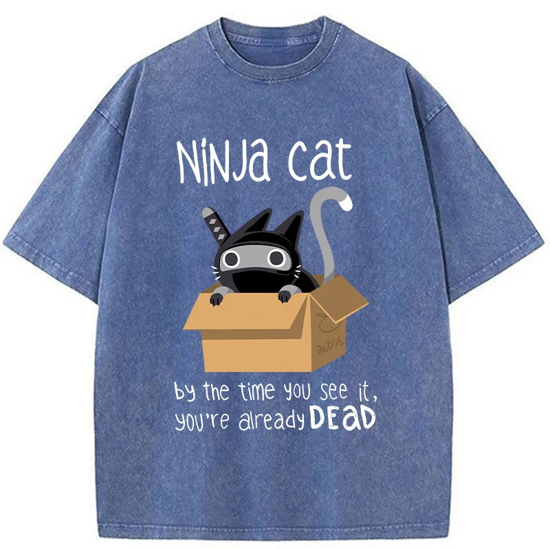   Ninja Cat Japanese Washed T-Shirt