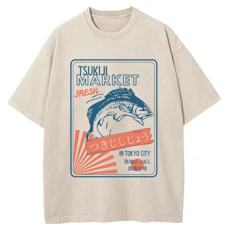 Tsukiji Fish Market Tokyo Japan Washed T-Shirt