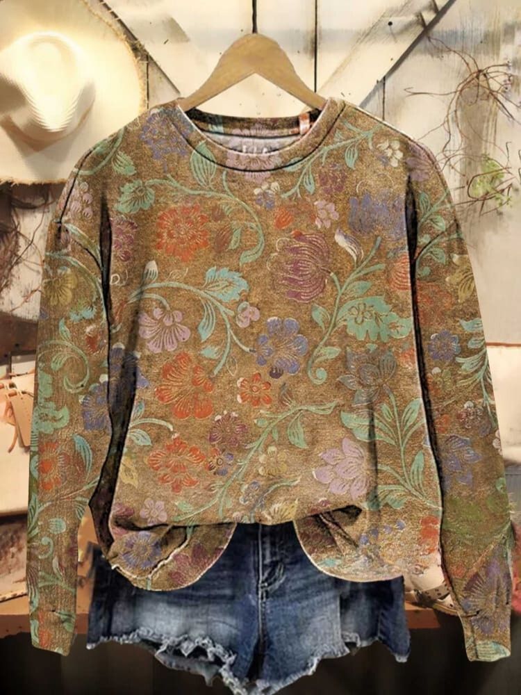 Retro Hippie Flowers Love and Peace Pattern Casual Sweatshirt