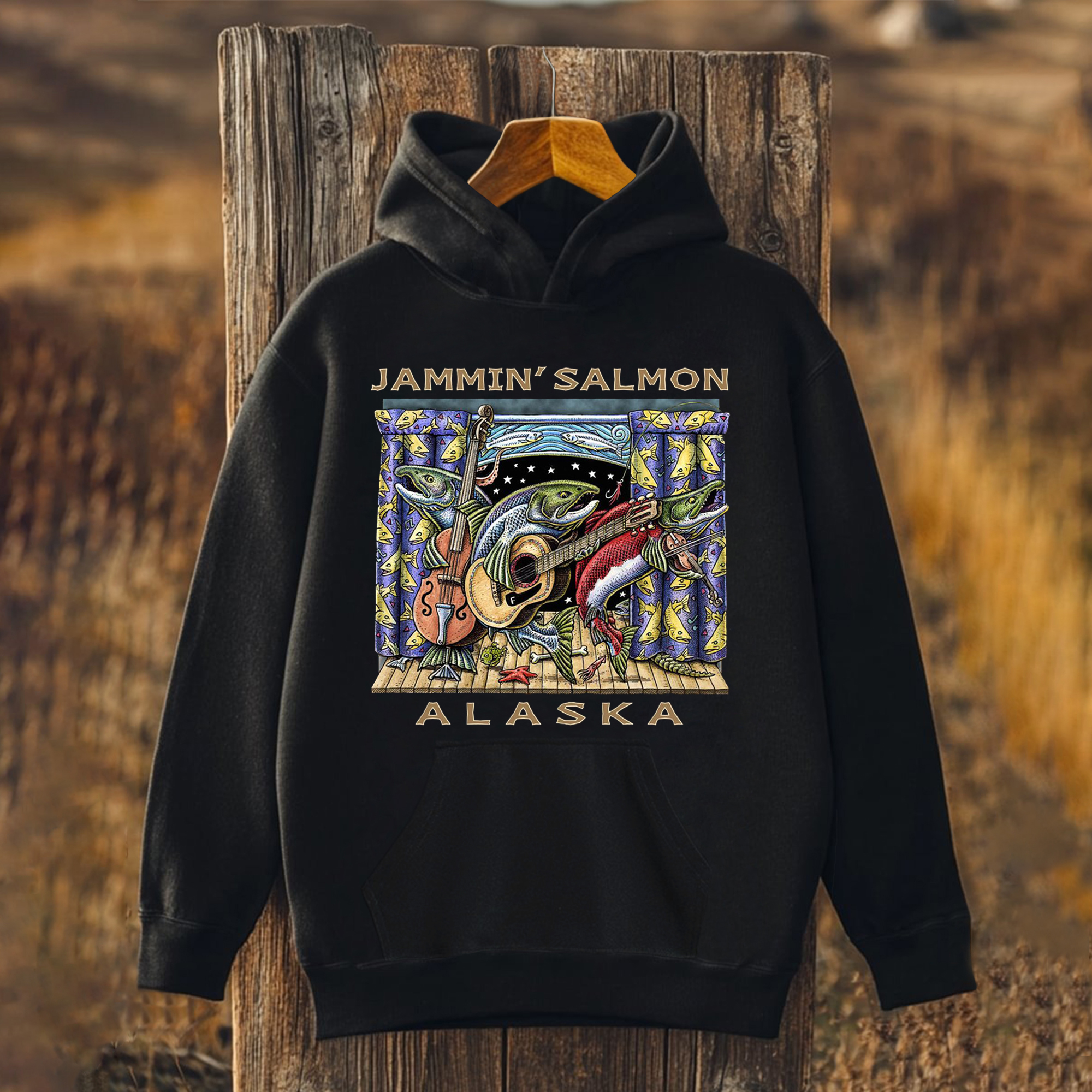 Unisex Vintage Music Fish Printed Hoodies