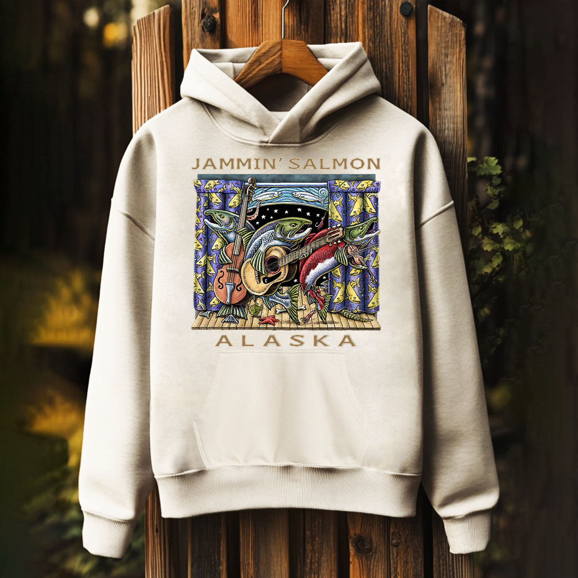 Unisex Vintage Music Fish Print Hoodies