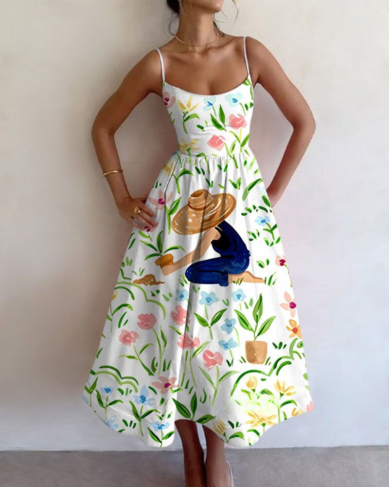 Garden Printed Sling Dress