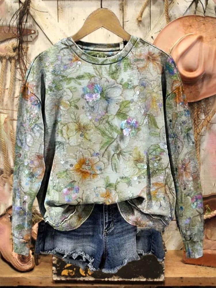 Vintage Lovely Floral Pattern Art Print Casual Sweatshirt