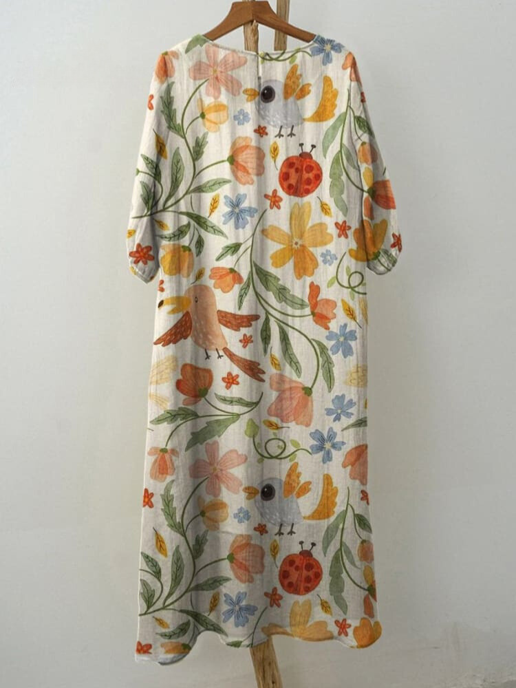 Women's Vintage Cute Floral Print Pocket Cotton Dress