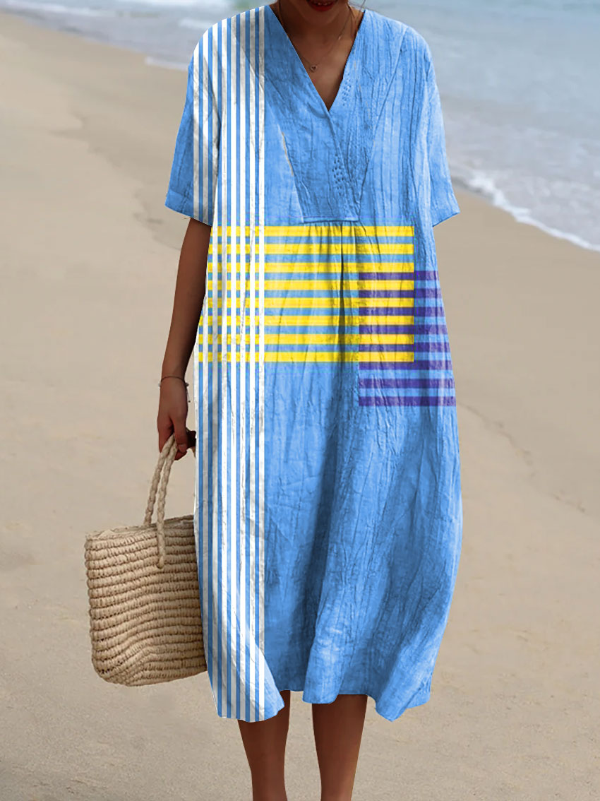 Women's Colorful Abstract Geometric Stripes Art Print Casual 3/4 Sleeve Shirt