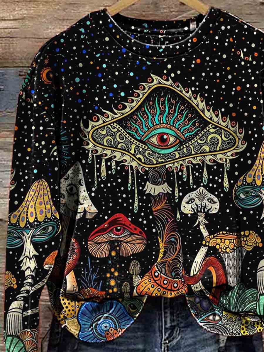 Women's Vintage Mushrooms Art Print Casual Sweatshirt