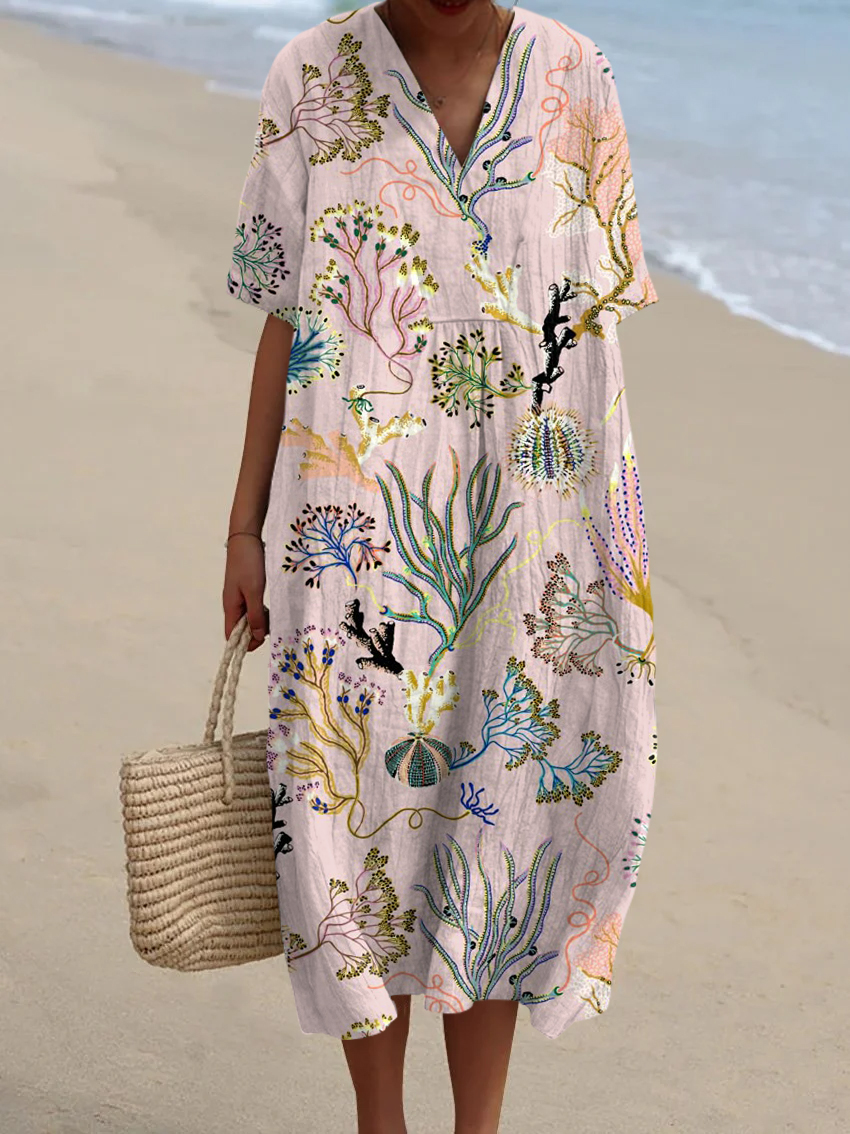 Women's Vintage Undersea World Print Flowy Dress